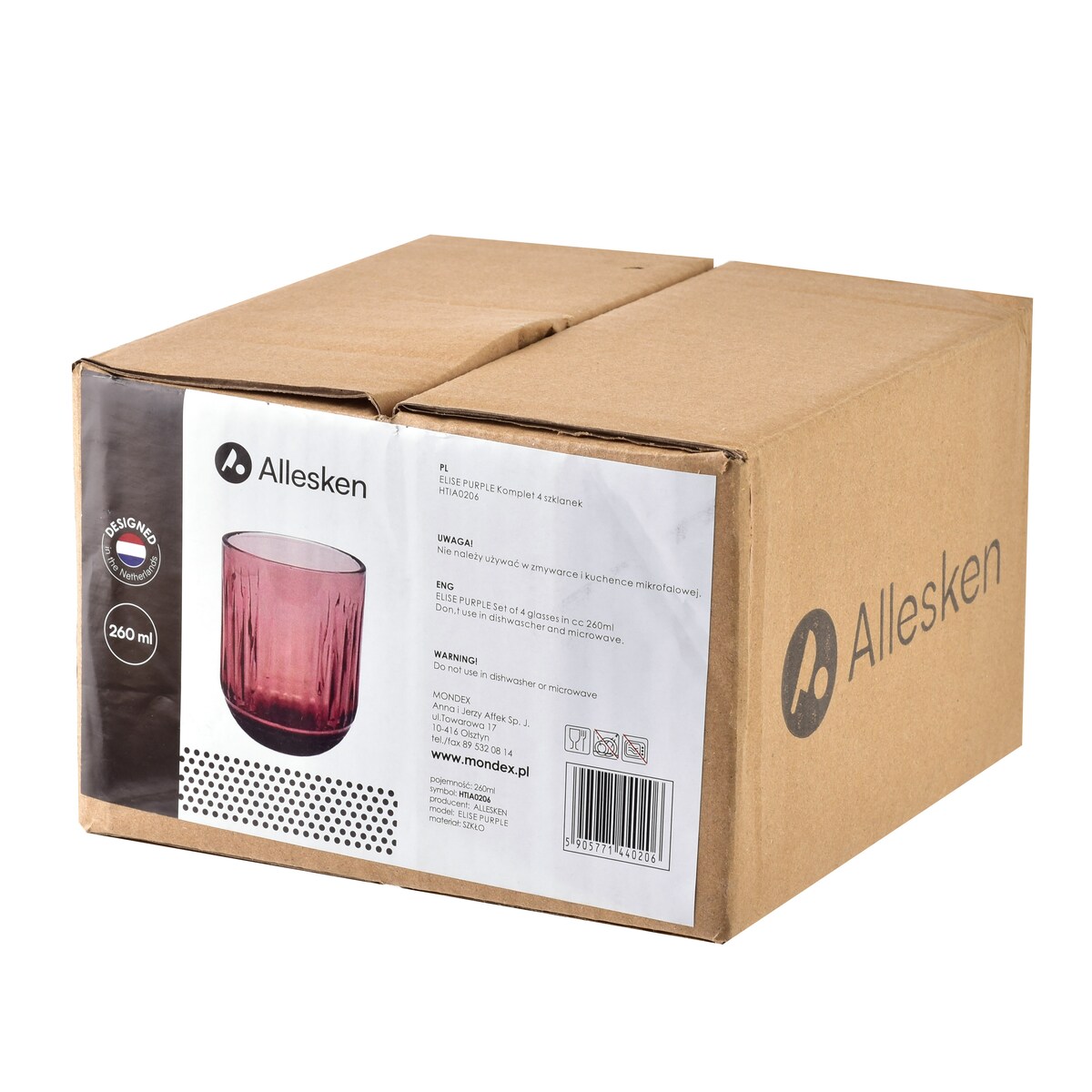 ELISE PURPLE Komplet 4 szklanek 260ml7.5x9.4cm