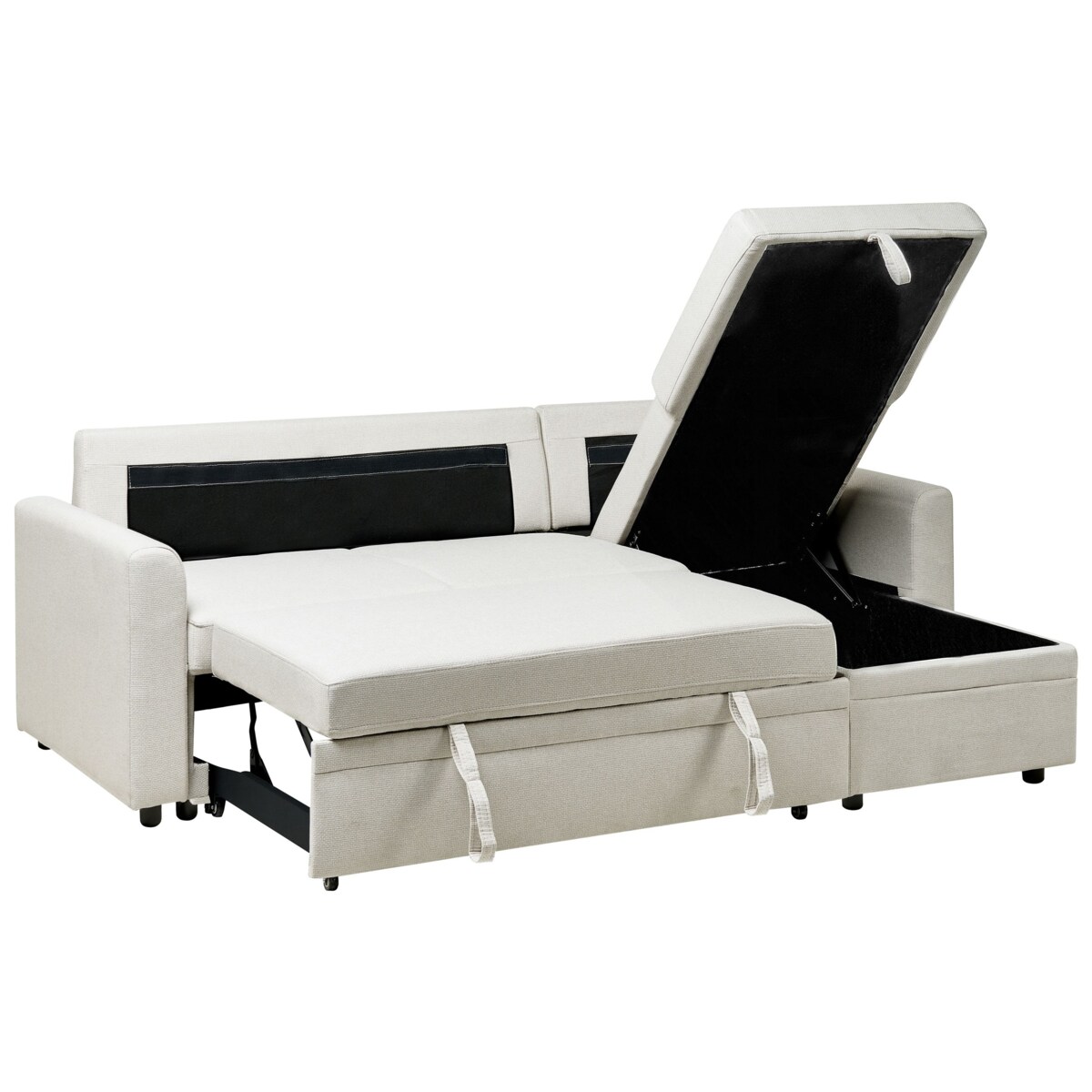 Narożnik rozkładany NASSJO Len syntetyczny Jasnobeżowy dla 3 osób Lewostronny