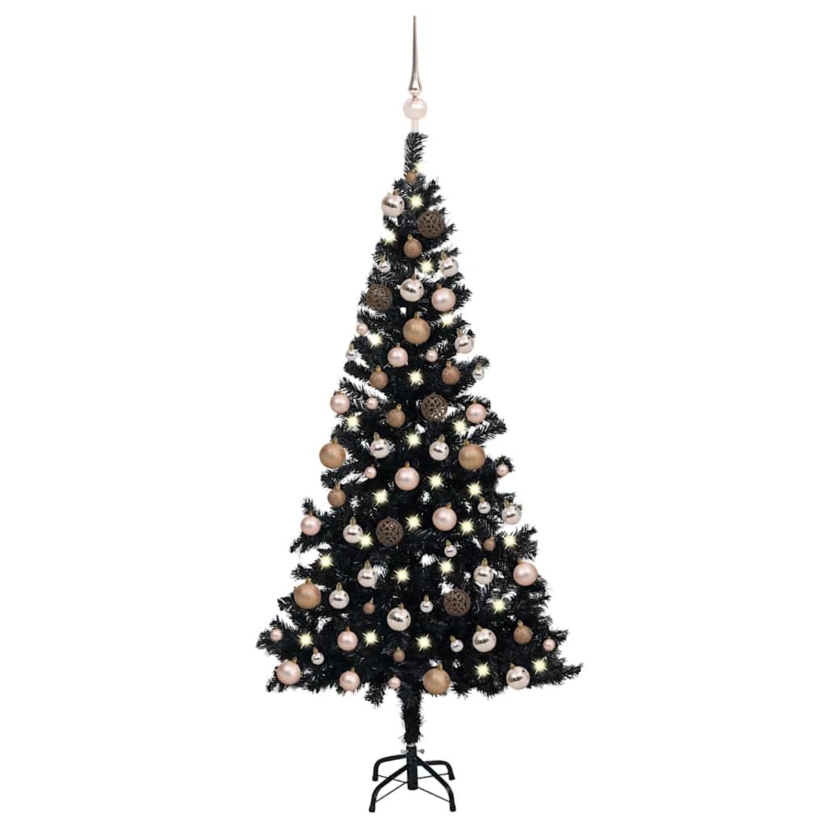 vidaXL Sztuczna choinka z lampkami i bombkami, czarna, 150 cm, PVC