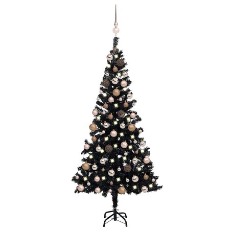 vidaXL Sztuczna choinka z lampkami i bombkami, czarna, 150 cm, PVC