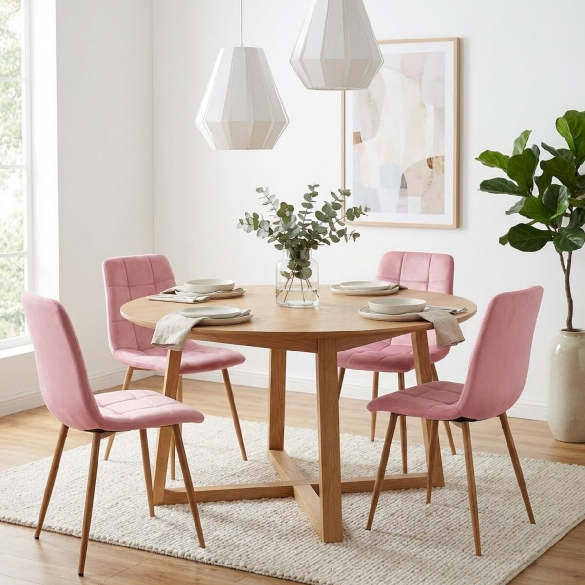 Krzesło tapicerowane do salonu welurowe pikowane różowe