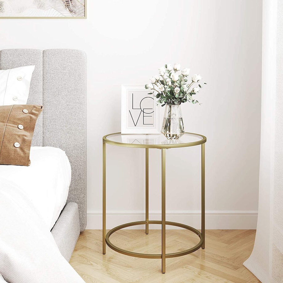 Stolik Szklany 50X55 Cm Złoty, Przezroczysty