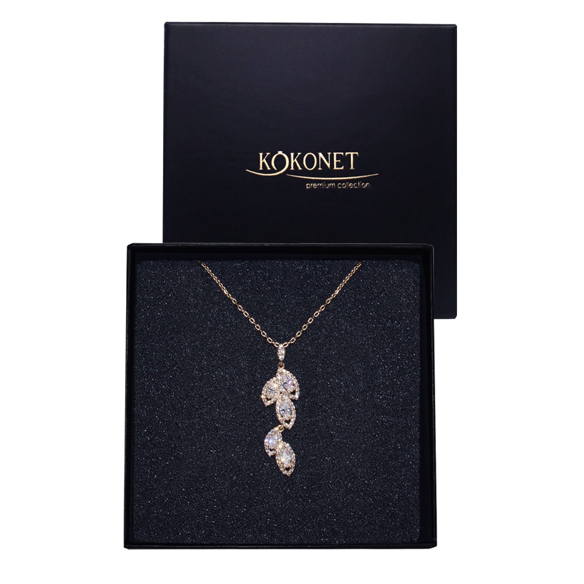 Naszyjnik z listkami i cyrkoniami pozłacany BOHO glam do sukni ślubnej