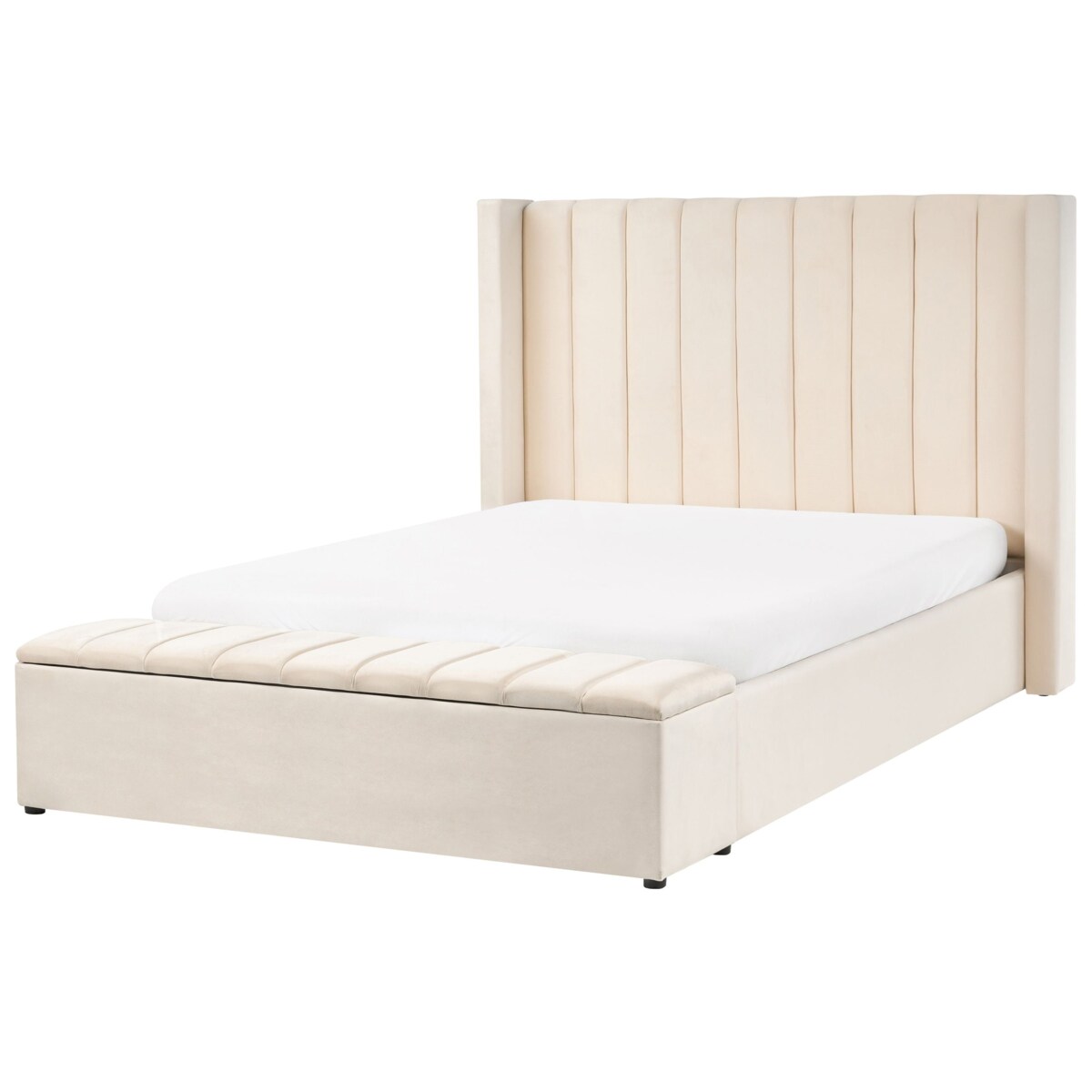 Łóżko z ławką Welur NOYERS 140 x 200 cm Złamana biel