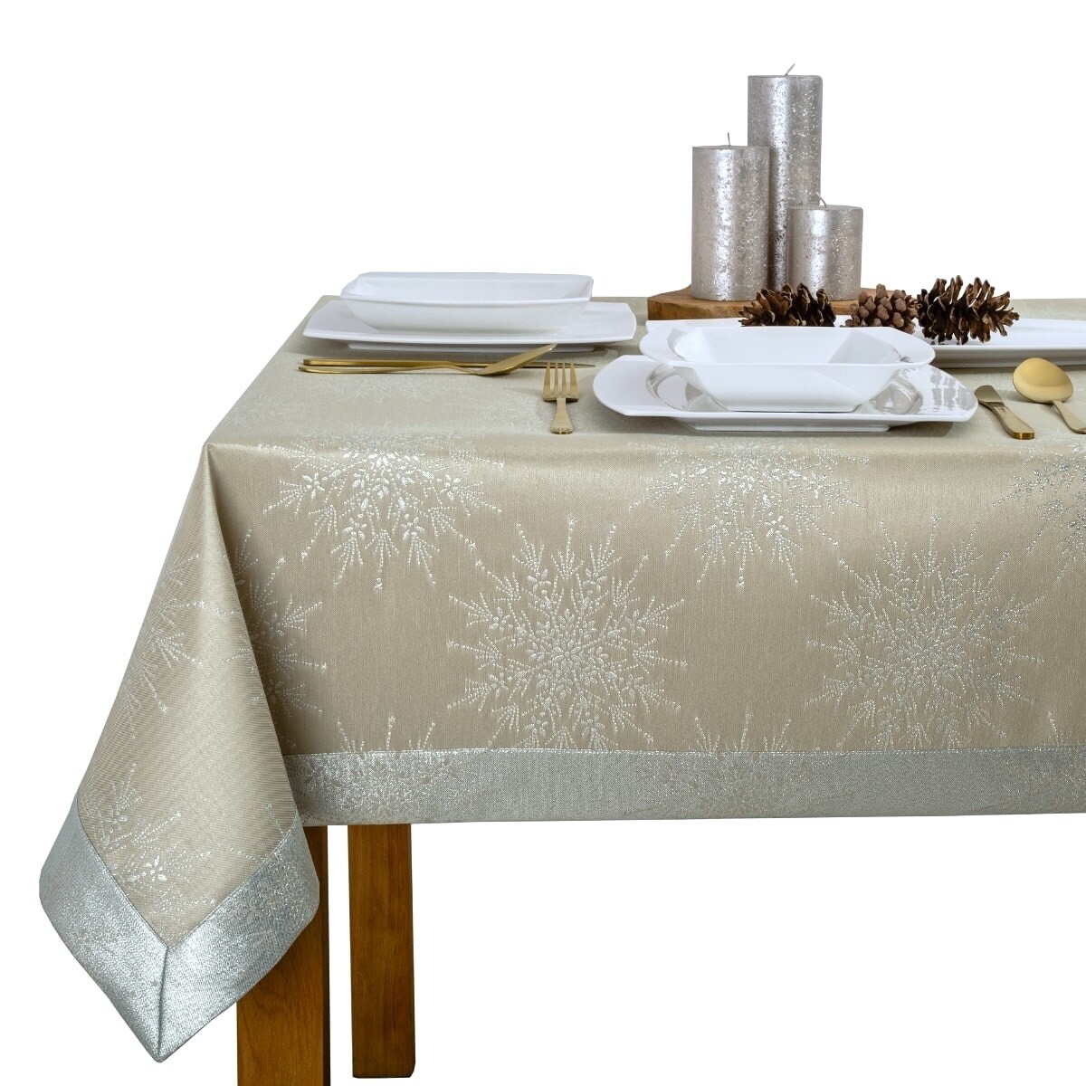 Obrus Śnieżynka beżowy - 120x180 cm - beżowy