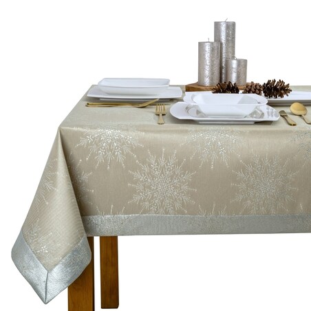 Obrus Śnieżynka beżowy - 120x180 cm - beżowy
