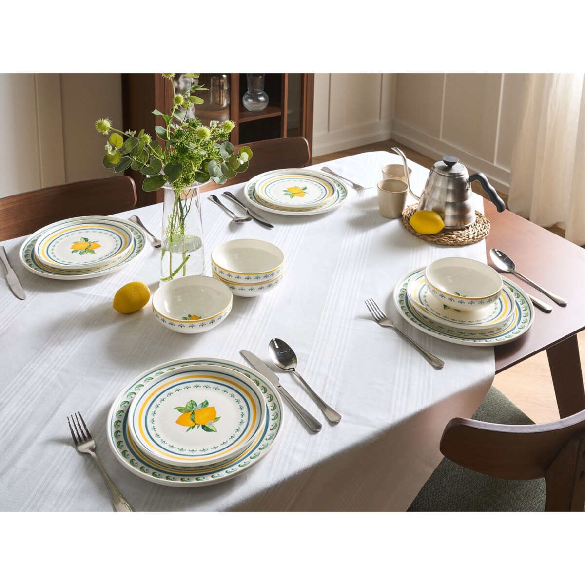 Zastawa stołowa 24-częściowa TARRAGON Porcelana Biały/ zielony