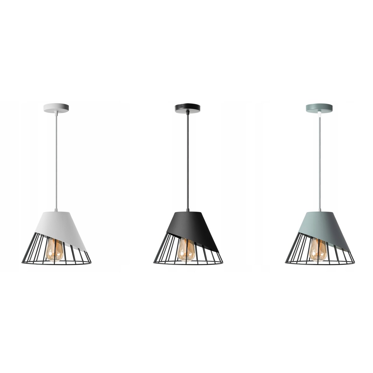 Lampa Sufitowa Wisząca Klosz Metal Szara Led Loft