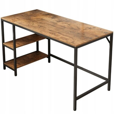 Biurko komputerowe stolik vintage rustykalny brąz loft z 2 półkami 120 cm