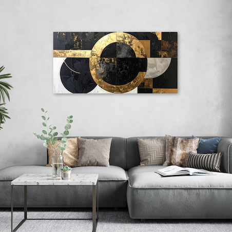 Obraz do salonu kuchni biura, Abstrakcja tekstura koła kształty czarno złoty