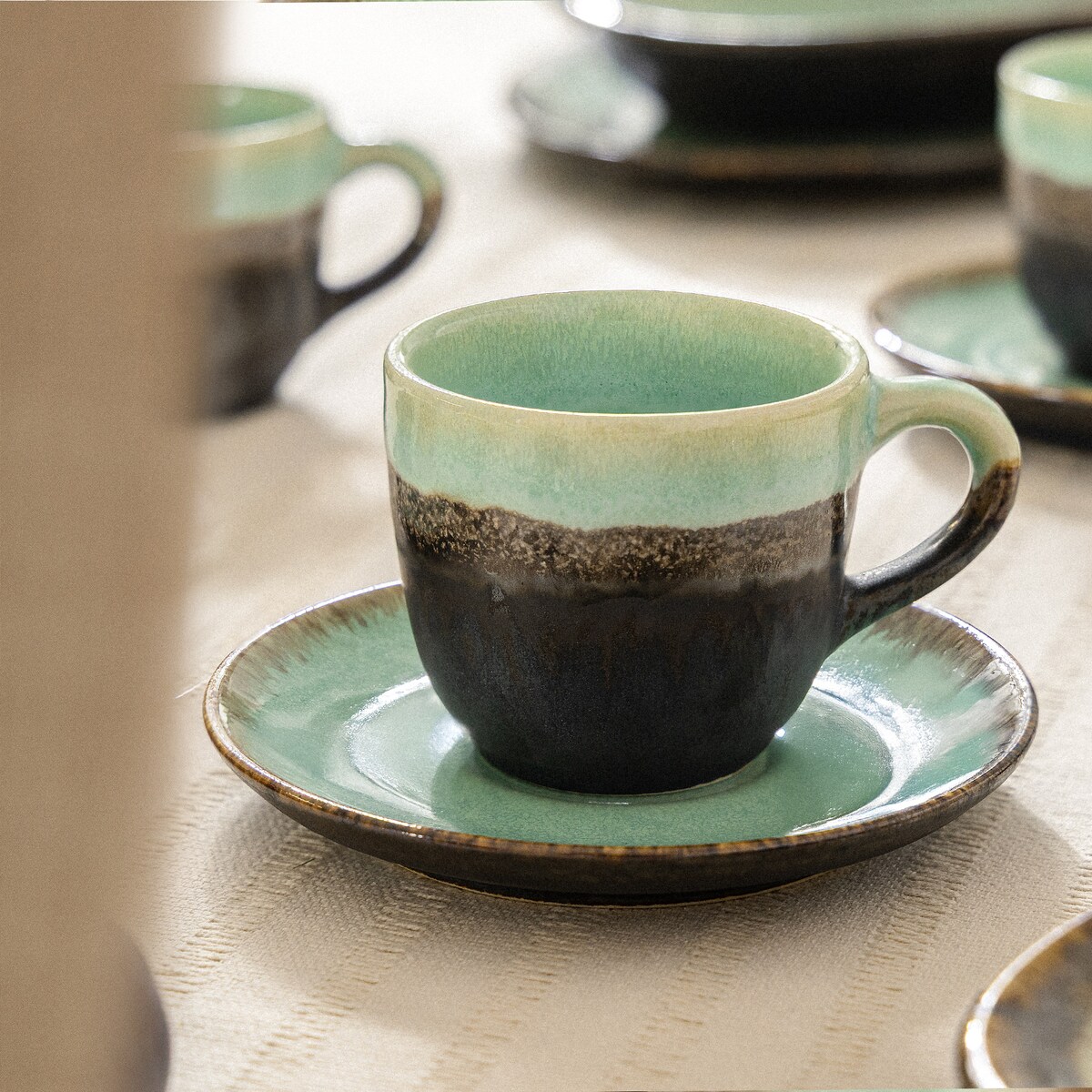 Konsimo PRIMA Filiżanka do kawy ze spodkiem 6 szt., szałwiowy