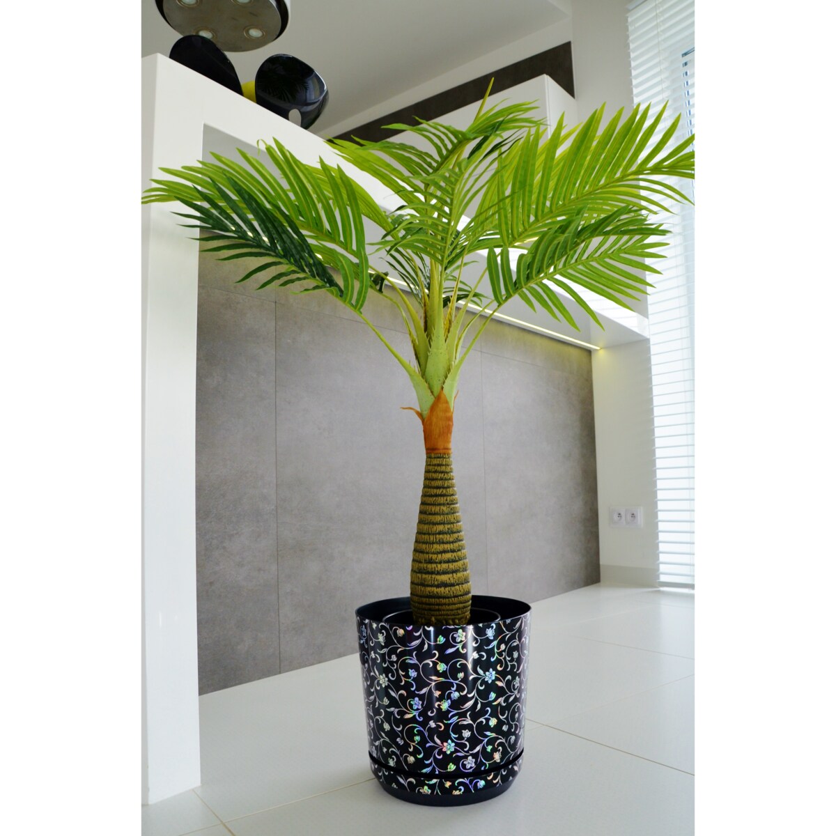 32 cm wzór KWIATY MIENIĄCE Doniczka z podstawką tęczowy efekt holograficzny niezwykła kwiatowa glamour brokatowa duża donica