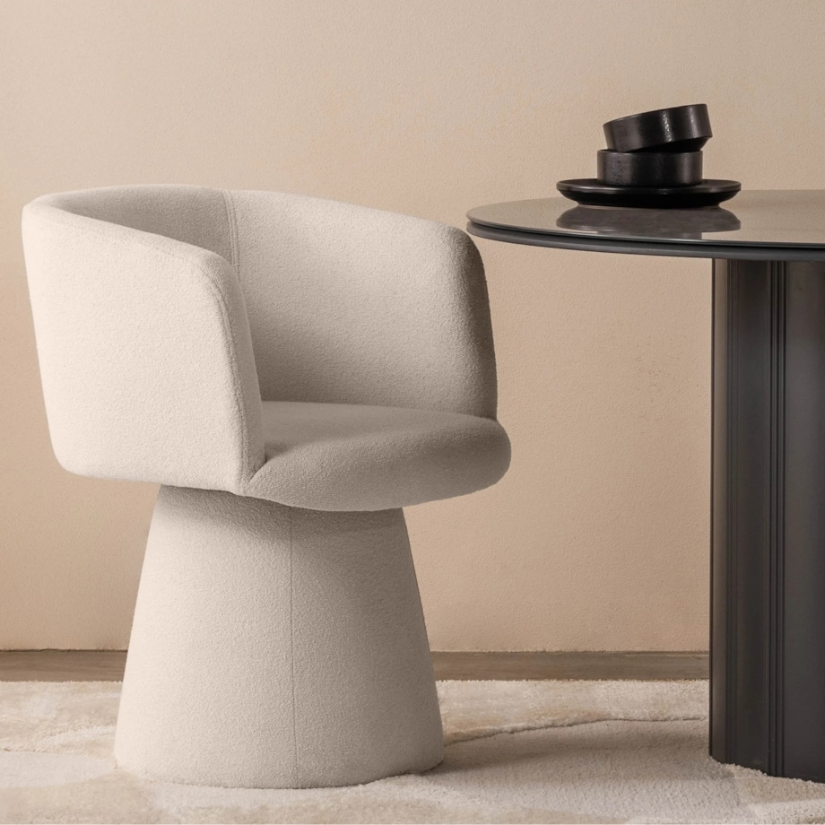 Krzesło tapicerowane obrotowe beżowe bouclé Nalf