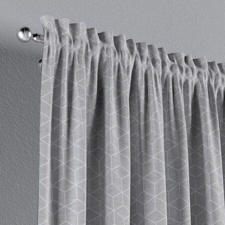 Zasłona na kanale z grzywką 1 szt. 130x245 wzór sześcianów na szarym tle
