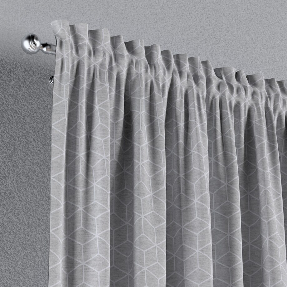 Zasłona na kanale z grzywką 1 szt. 130x245 wzór sześcianów na szarym tle