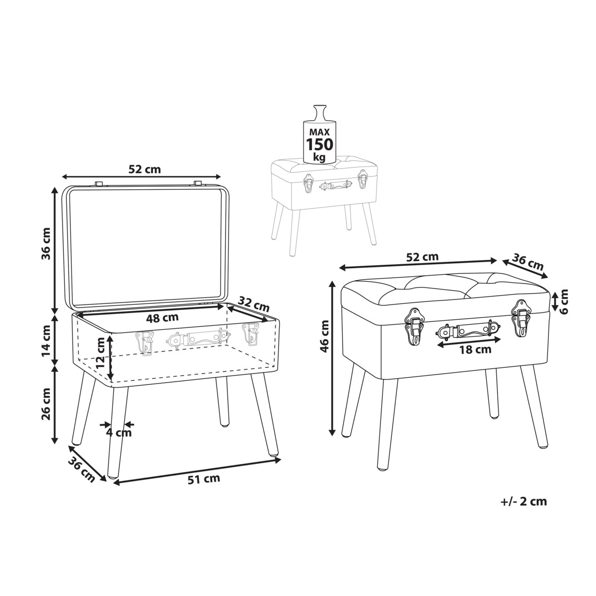 Stołek ze schowkiem sztruksowy beżowy MALLARD