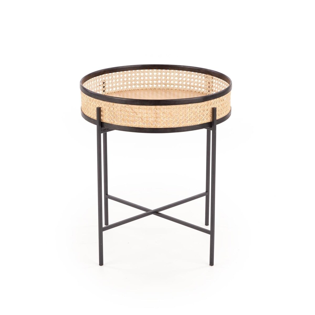 STOLIK KAWOWY Balta okrągły Z RATTANU I STALI 50x50x55cm