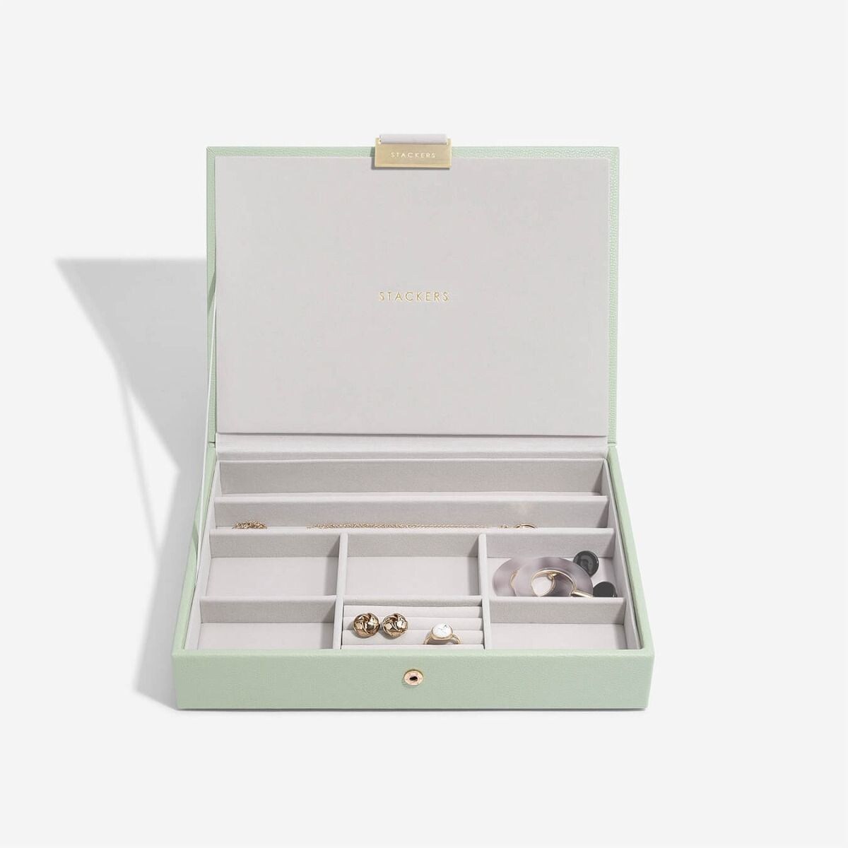 Szkatułka na biżuterię Stackers classic zieleń szałwiowa z pokrywką