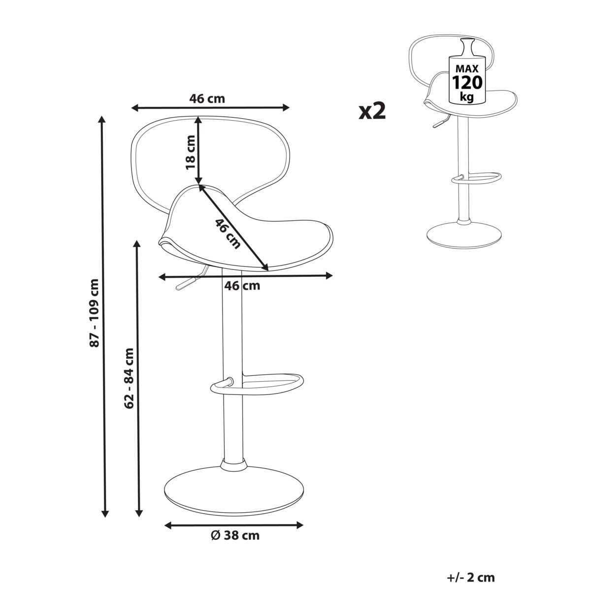 Zestaw 2 krzeseł barowych CONWAY Ekoskóra Obrotowy Czarny