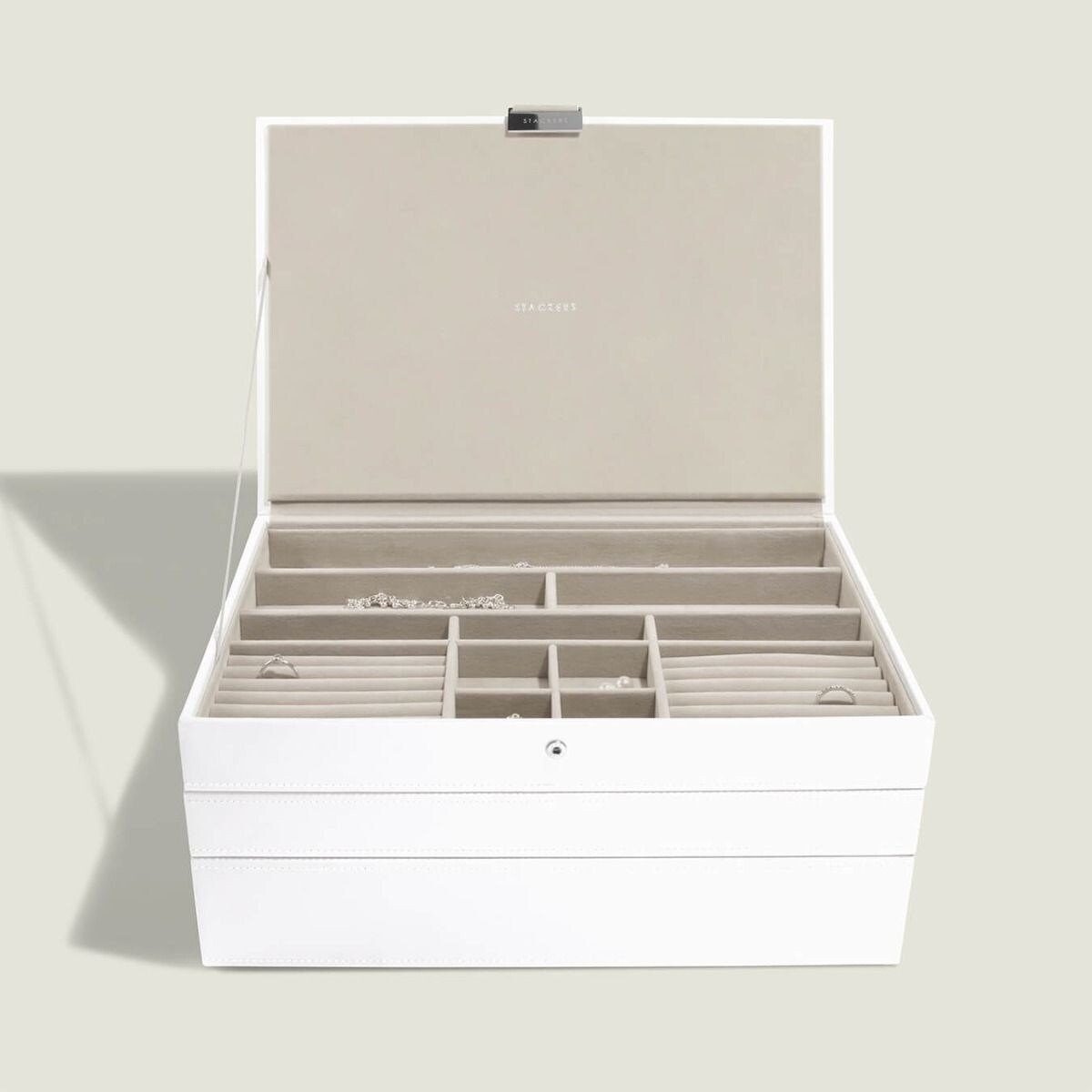 Szkatułka na biżuterię Stackers potrójna supersize biało-beżowa