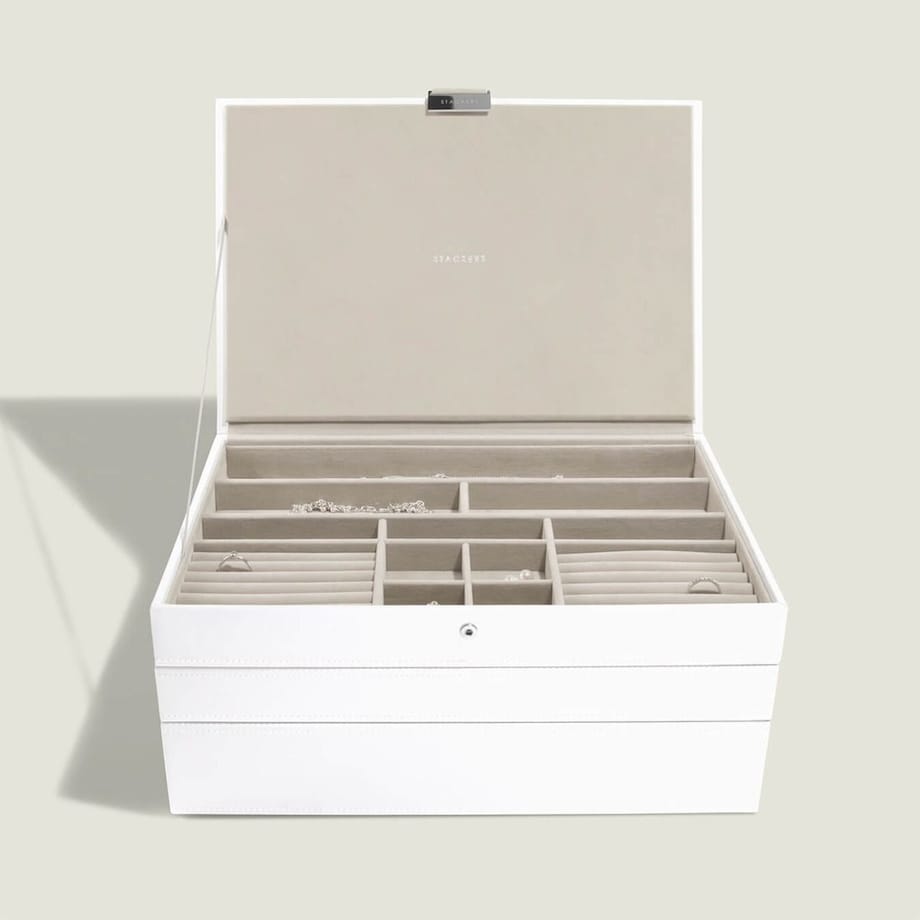 Szkatułka na biżuterię Stackers potrójna supersize biało-beżowa