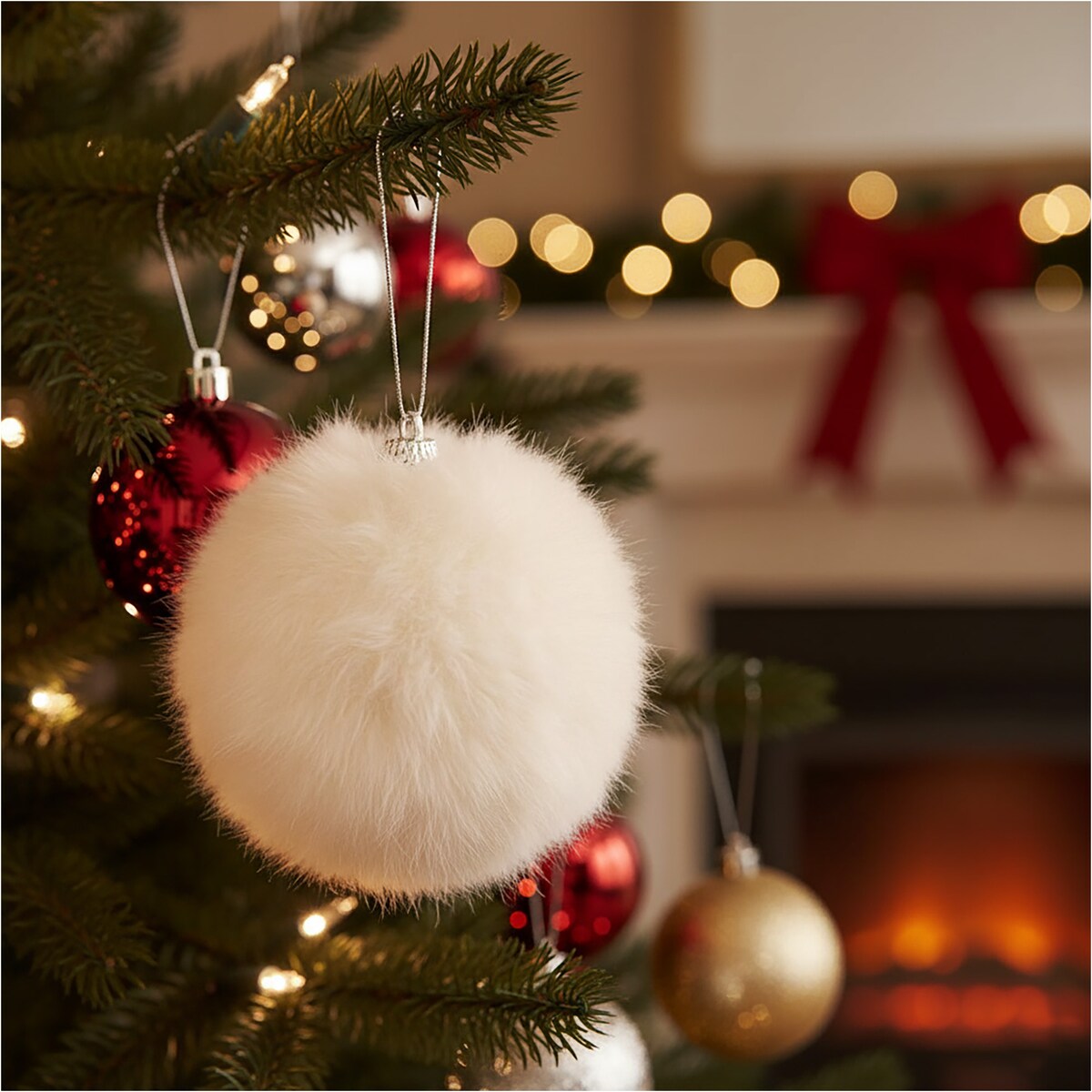 Bombka Na Choinkę Ozdoba Świąteczna Futerkowa Sztuczne Futro 10 Cm Biała