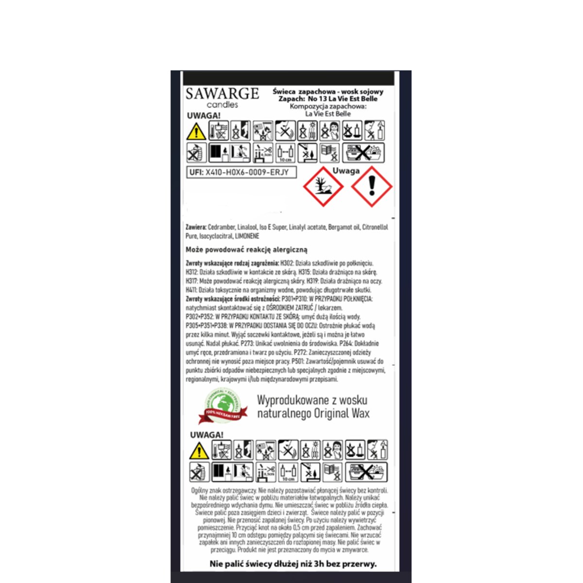 Świeca Sojowa Zapachowa / Drewniany Knot /35h/ La Vie Est Belle 200g