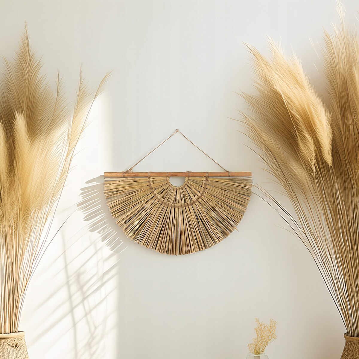 DEKORACJA OZDOBA ŚCIENNA ZAWIESZKA BOHO NATURALNA PÓŁKSIĘŻYC 70cm do salonu