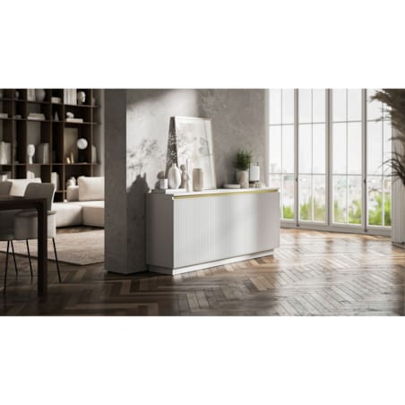 Komoda Glamour Nowoczesna Szafka RTV Biały MAT ryflowane fronty 166,8 cm