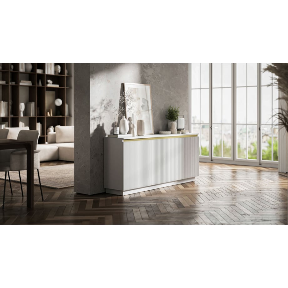 Komoda Glamour Nowoczesna Szafka RTV Biały MAT ryflowane fronty 166,8 cm