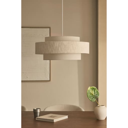 Lampa wisząca z tkaniny Lumira Ø55 cm, lniano-kremowo-beżowa