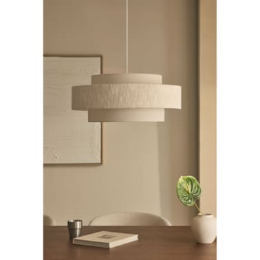 Lampa wisząca z tkaniny Lumira Ø55 cm, lniano-kremowo-beżowa
