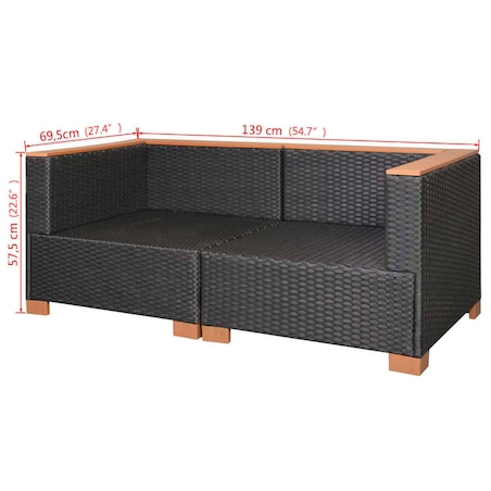 vidaXL Sofa ogrodowa, rattan PE, czarna