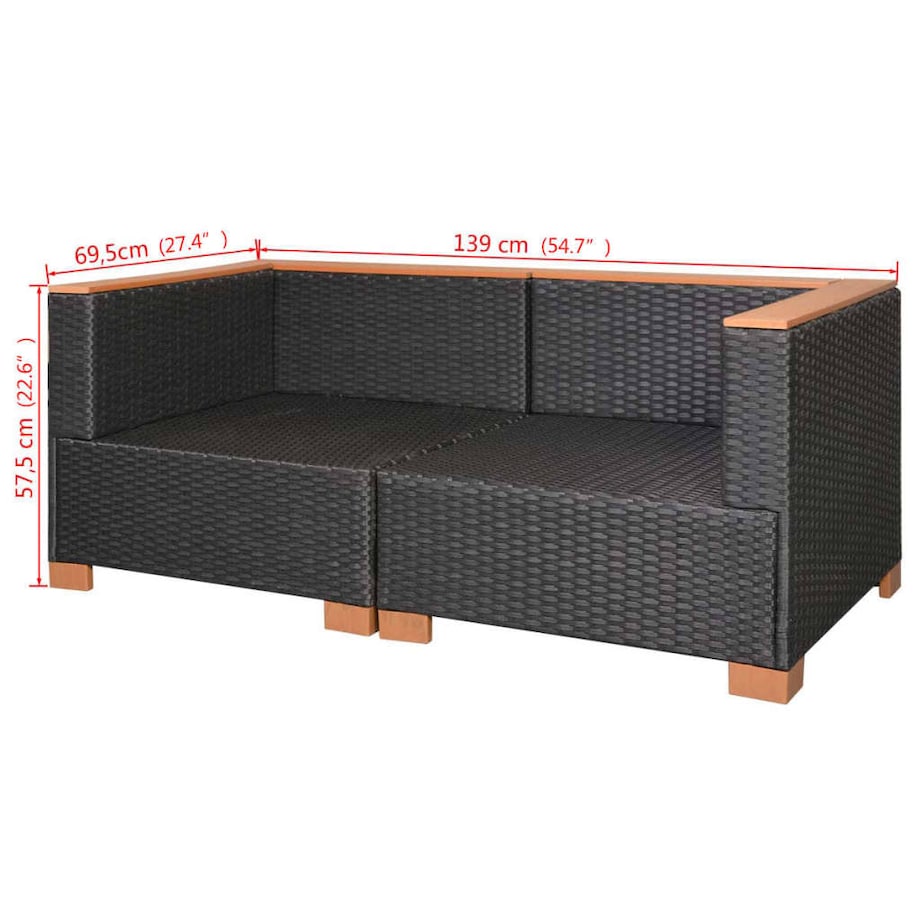 vidaXL Sofa ogrodowa, rattan PE, czarna