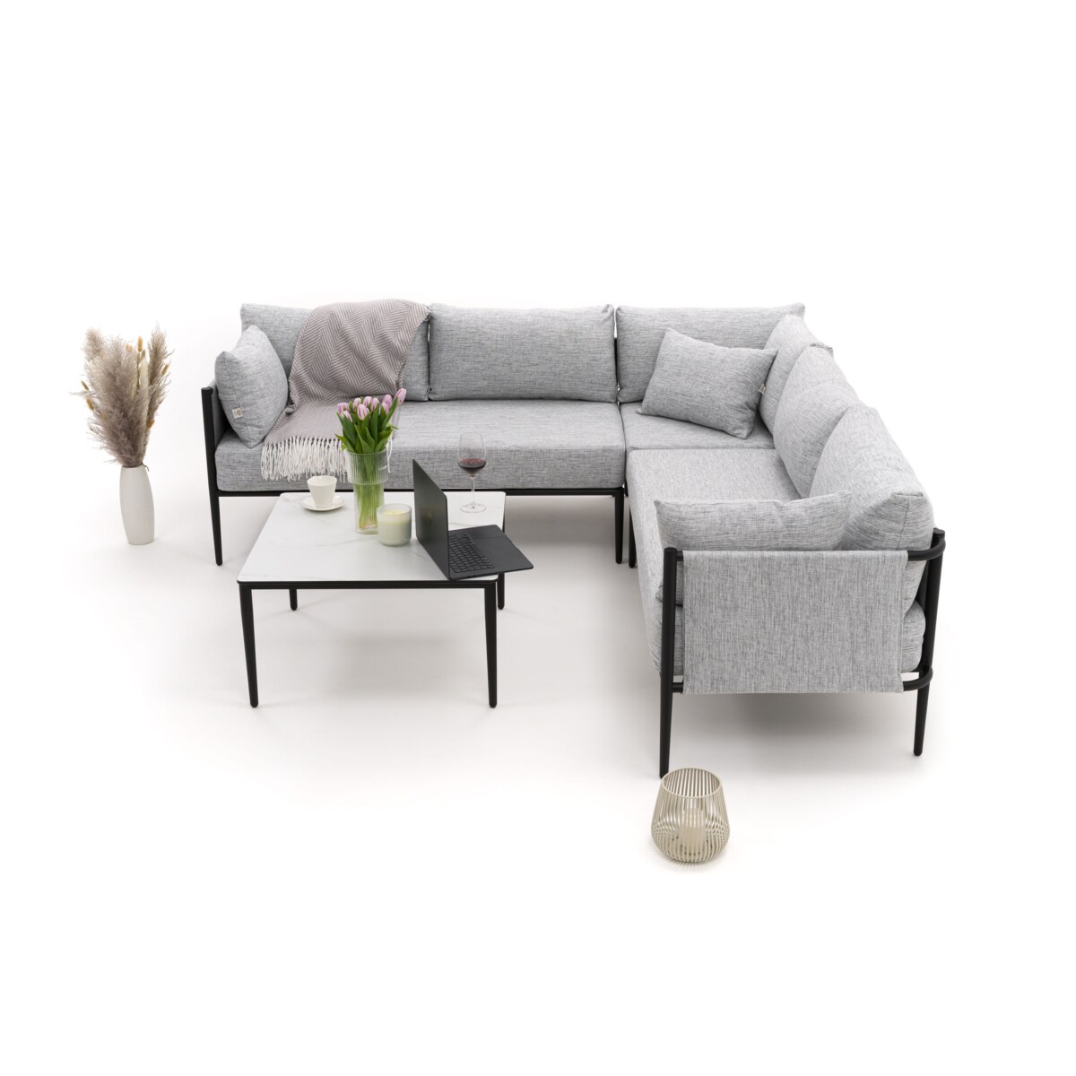 Zestaw mebli ogrodowych aluminiowe nowoczesne narożnik BELIZE szaro białe