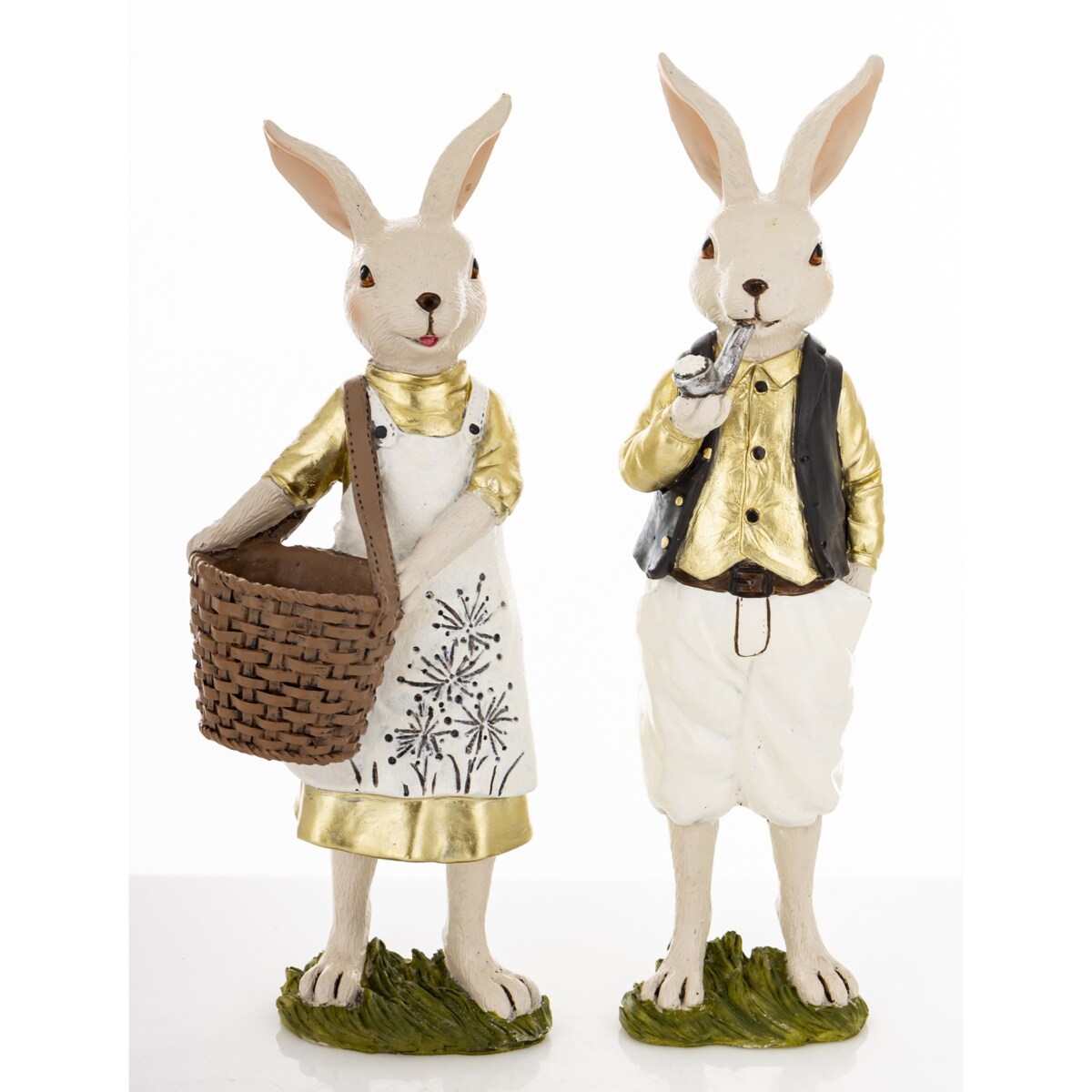 Dekoracja - para królików 26x7x5 i 24,5x9x8 cm FRODO-2 z pustym koszem króliczki
