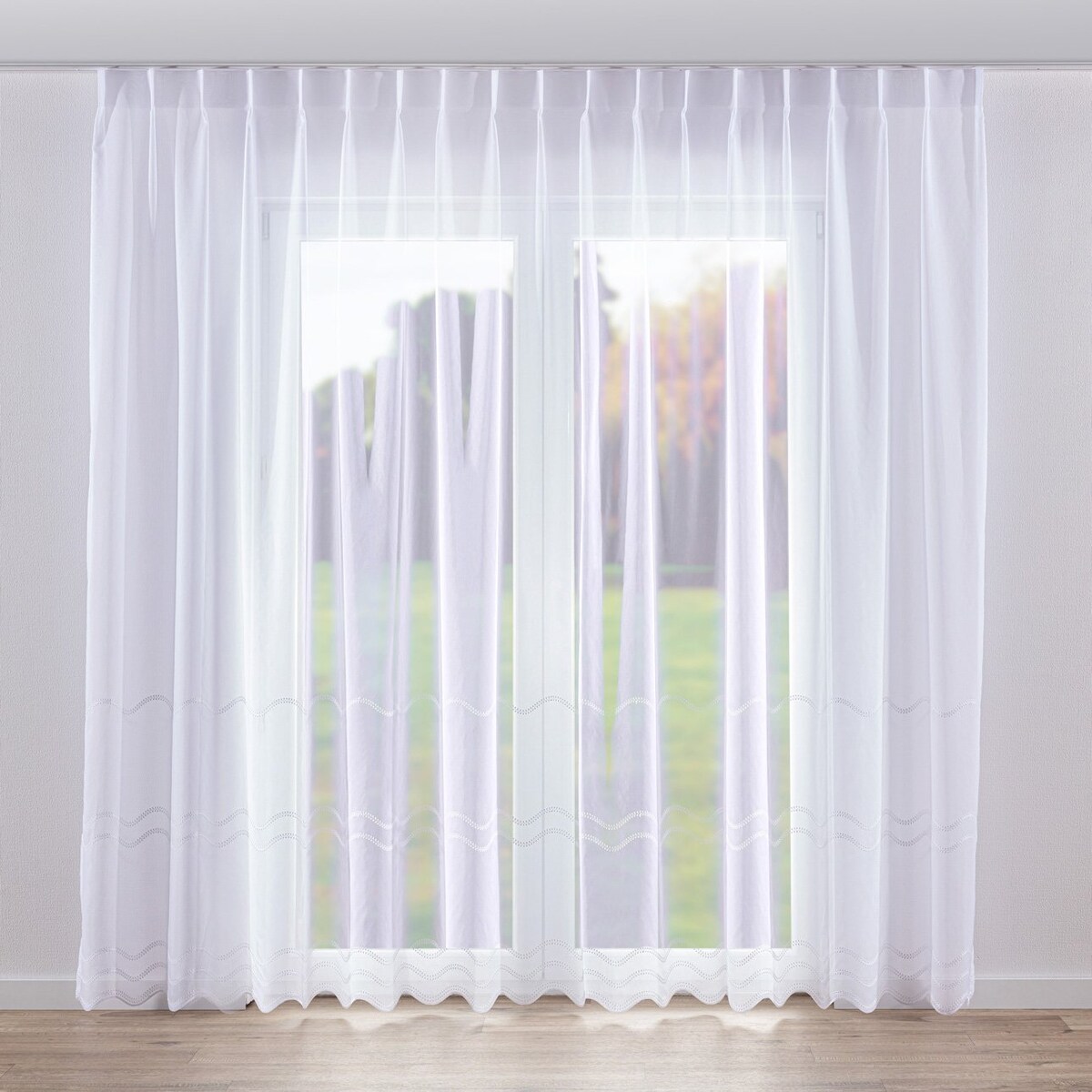 Firana na haczykach flex pojedynczych, biały z przeszyciem, Woale i firany