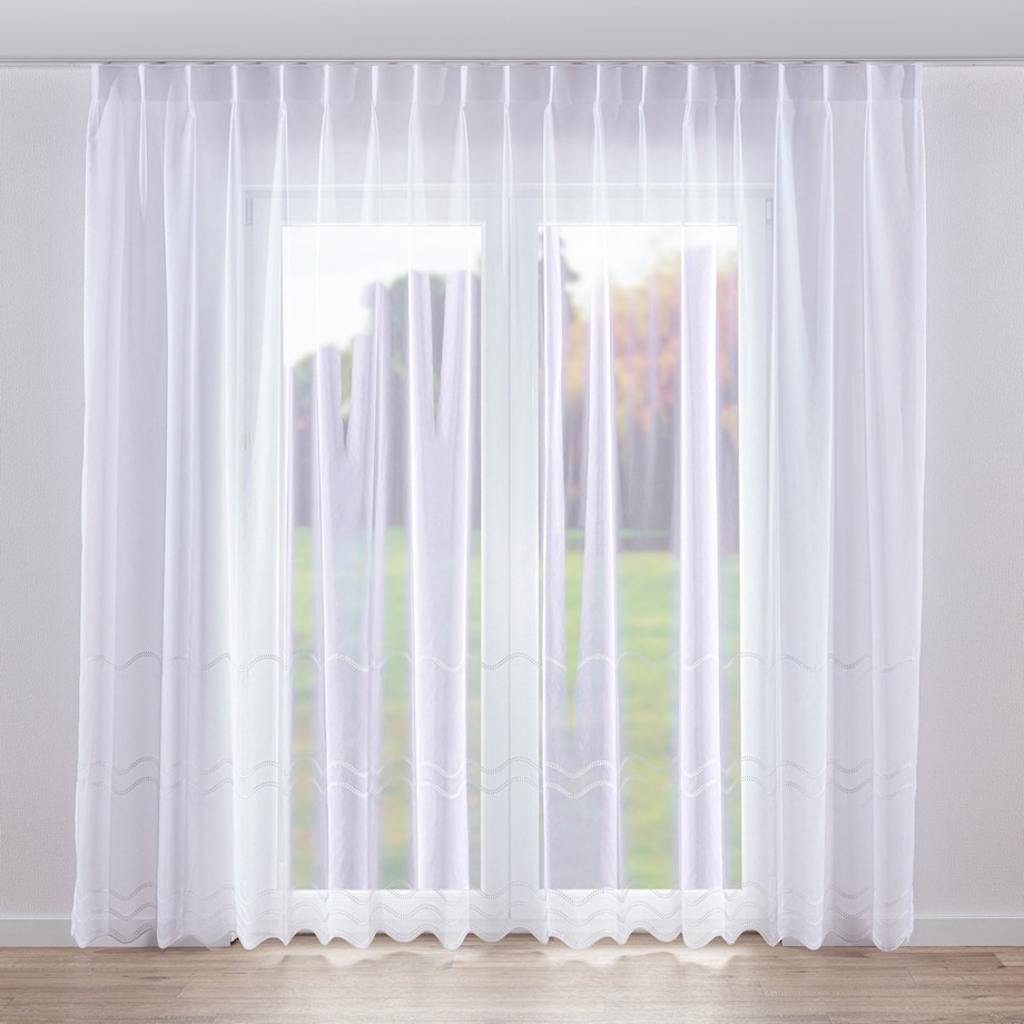 Firana na haczykach flex pojedynczych, biały z przeszyciem, Woale i firany