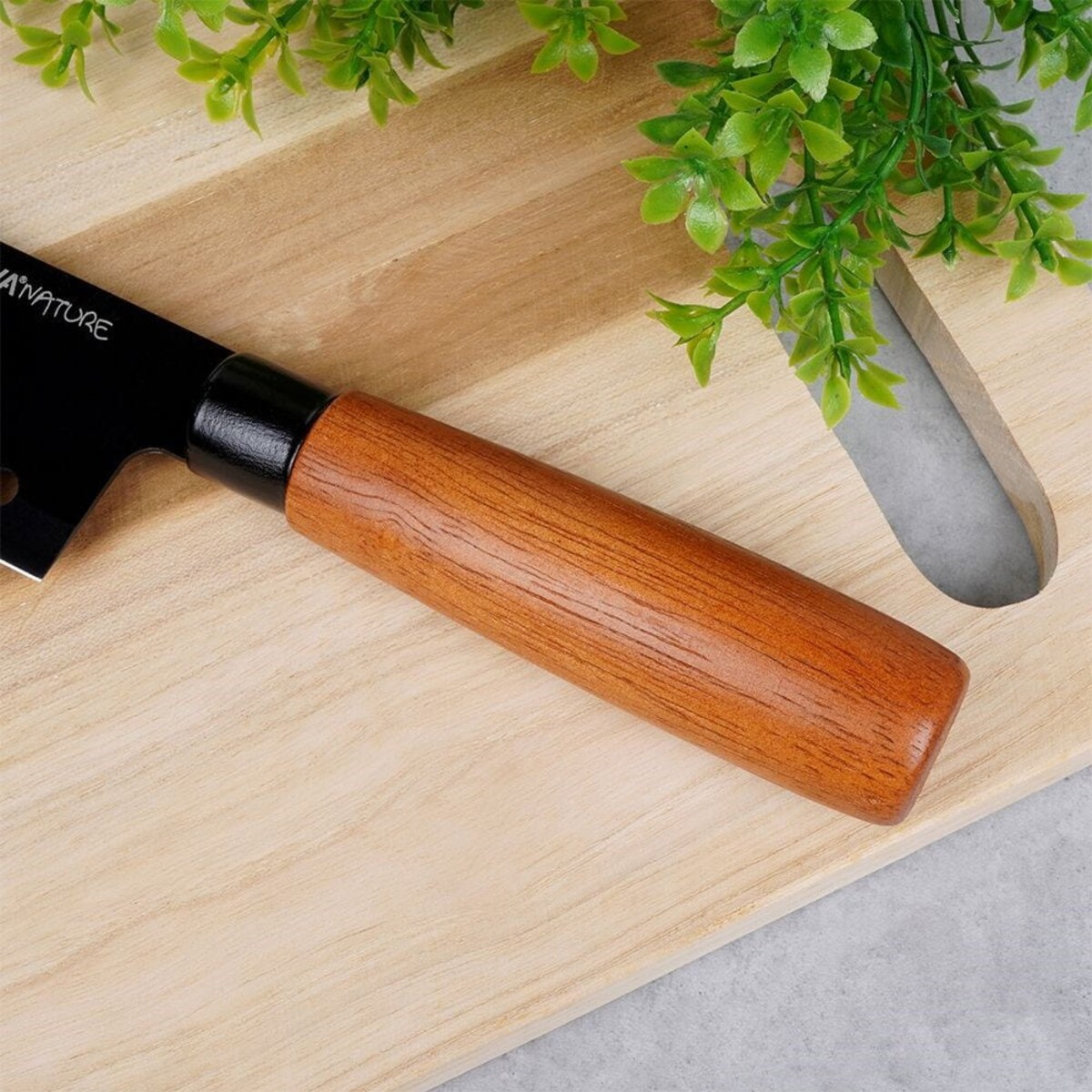 Nóż Santoku stalowy NATURE 29cm czarny kuchenny do siekania stal nierdzewna