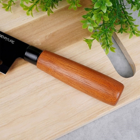 Nóż Santoku stalowy NATURE 29cm czarny kuchenny do siekania stal nierdzewna
