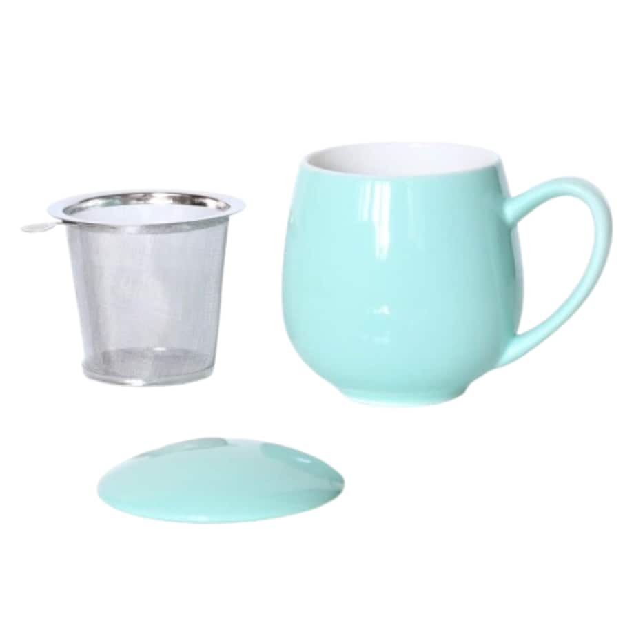 Kubek z zaparzaczem i pokrywką miętowy - idealny zestaw do przygotowania herbaty, perfekcyjny podarunek prezent dla mamy, taty, babci, dziadka