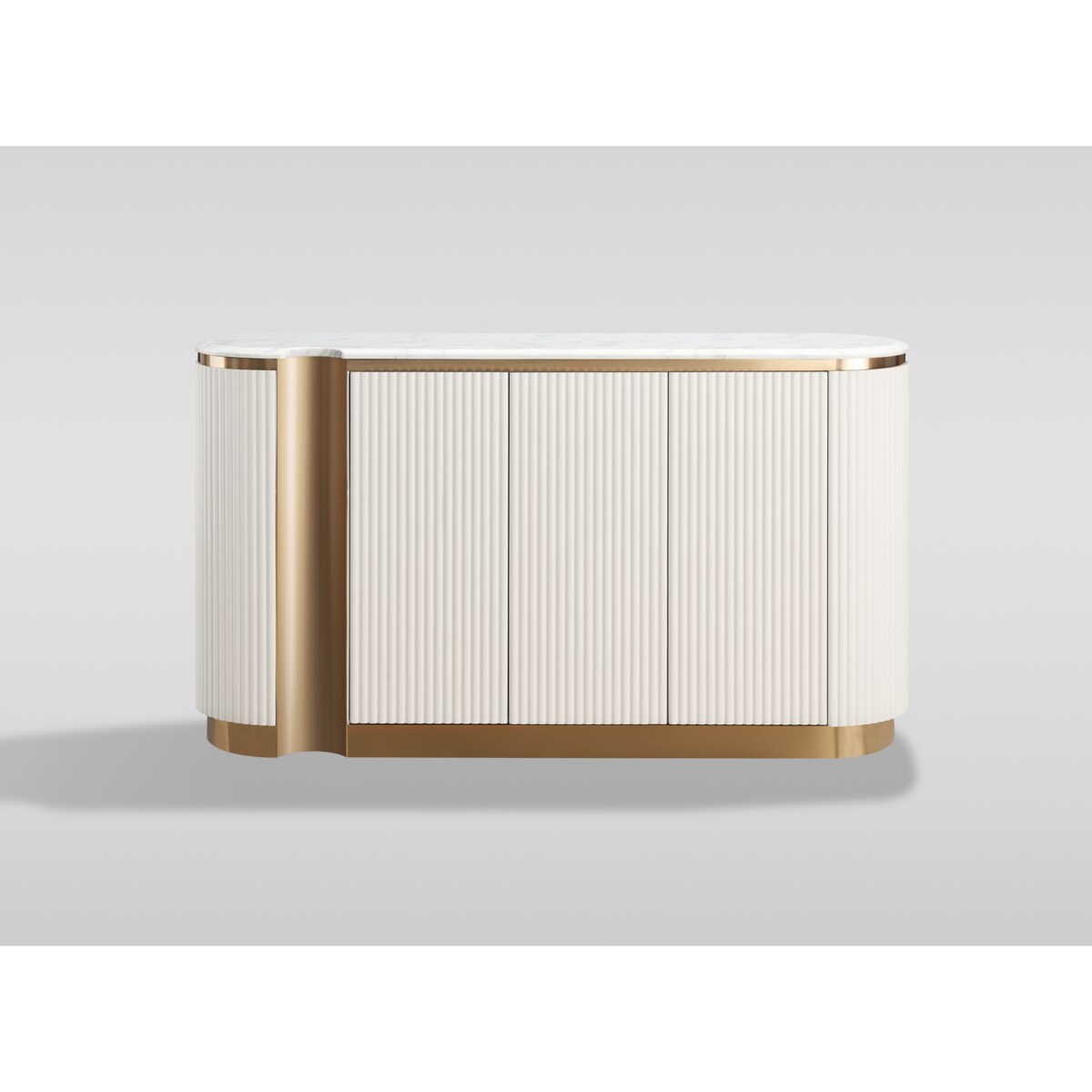 Ryflowana komoda biała złota Nutris Glamour Premium z blatem marmurowym 158x40x88