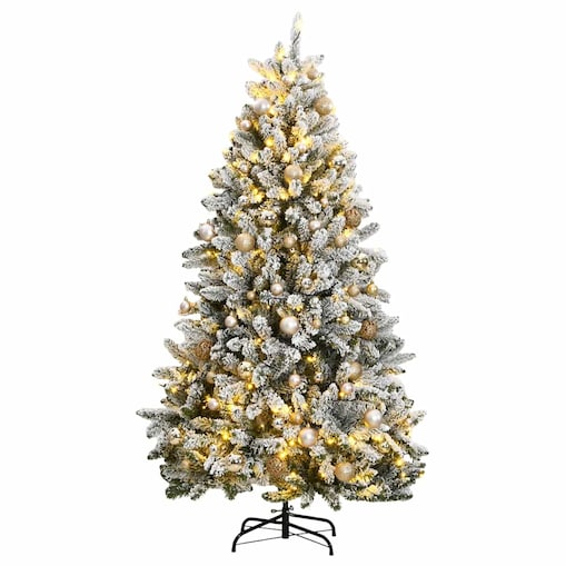 vidaXL Sztuczna choinka na zawiasach, 300 lampek LED i bombki, 180 cm