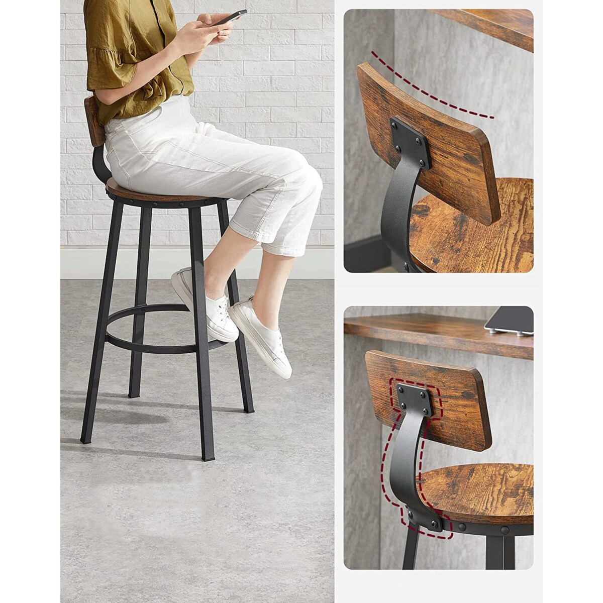 Taborety Barowe 2Szt Rustykalny Brąz, Czarny