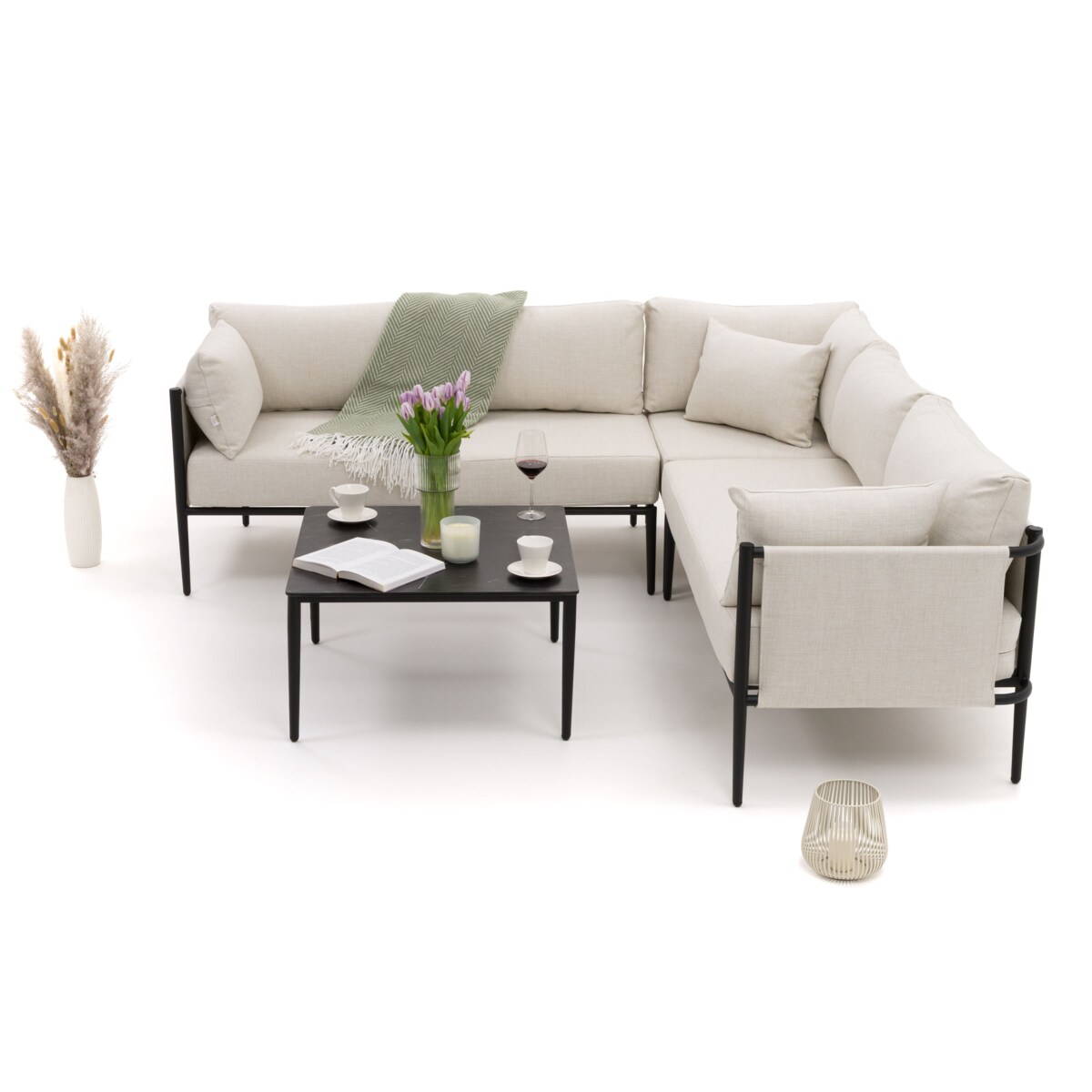 Zestaw mebli ogrodowych aluminiowe nowoczesne narożnik BELIZE beżowo czarne