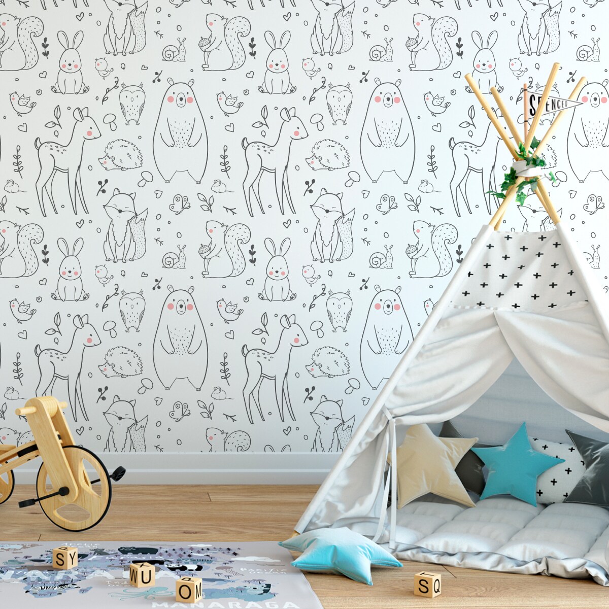 Tapeta Dla Dzieci ZWIERZĄTKA LEŚNE Listki