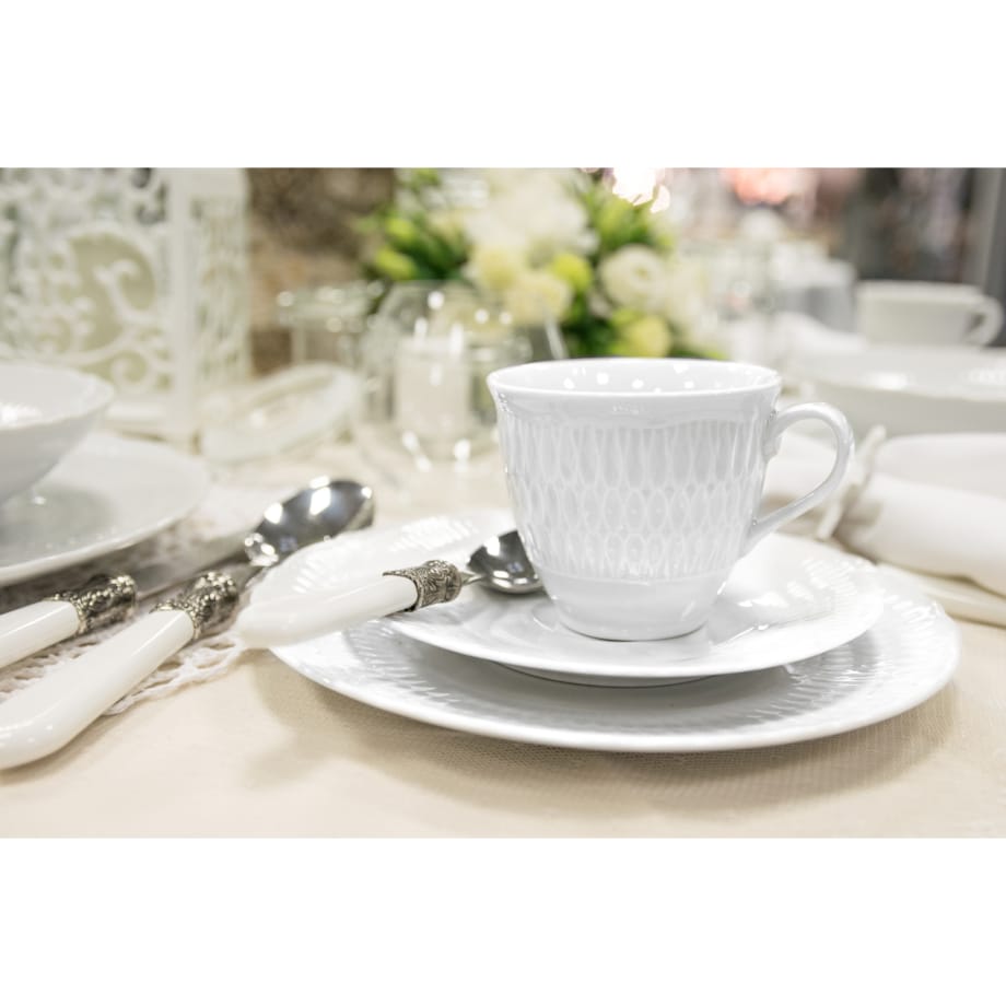 Zestaw filiżanek ze spodkami dla 6 osób 12 el. Sofia biała 0001