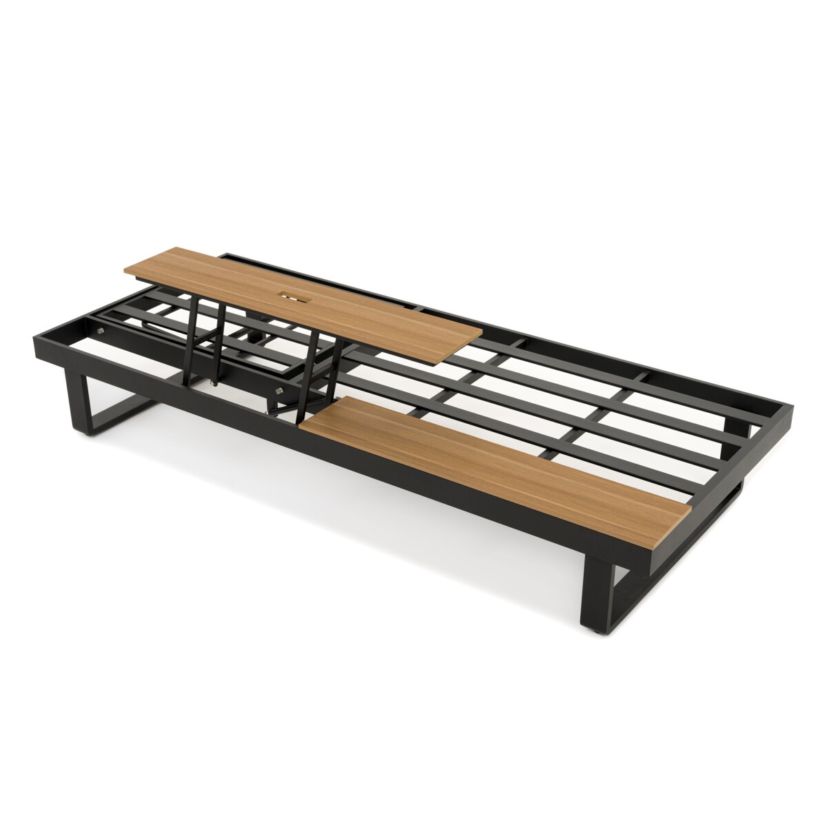 Leżak ogrodowy tarasowy z podnoszonym stolikiem aluminiowy ATOL szary