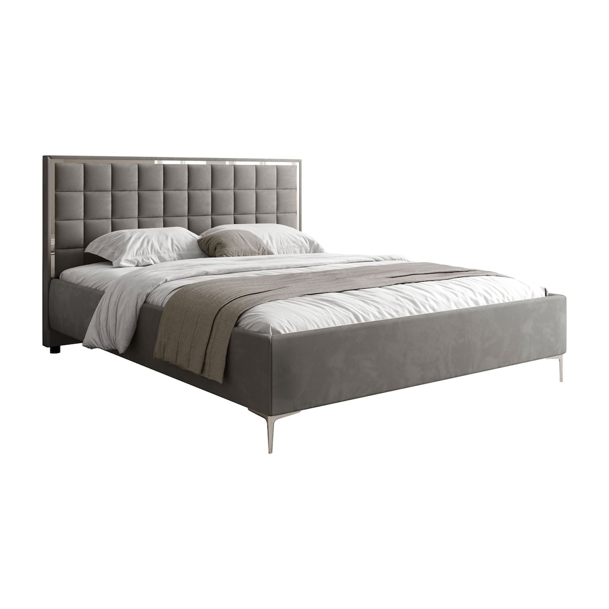 Łóżko tapicerowane ISADORA SILVER, pojemnik na pościel, stelaż 34, 140x200, RV 250