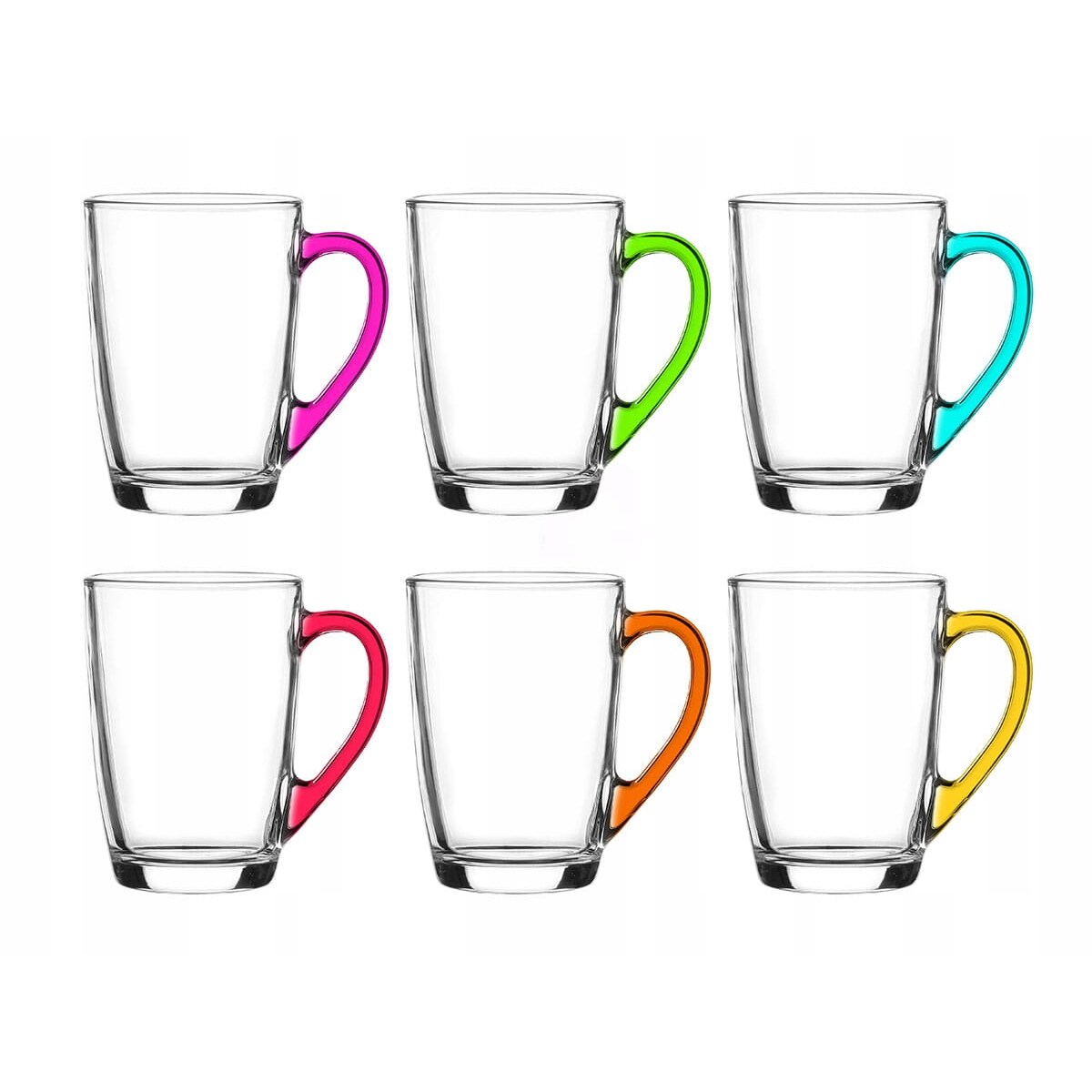 Duży wygodny i pojemny kubek szklany 300ml 1 sztuka z kolorowym uchem mix